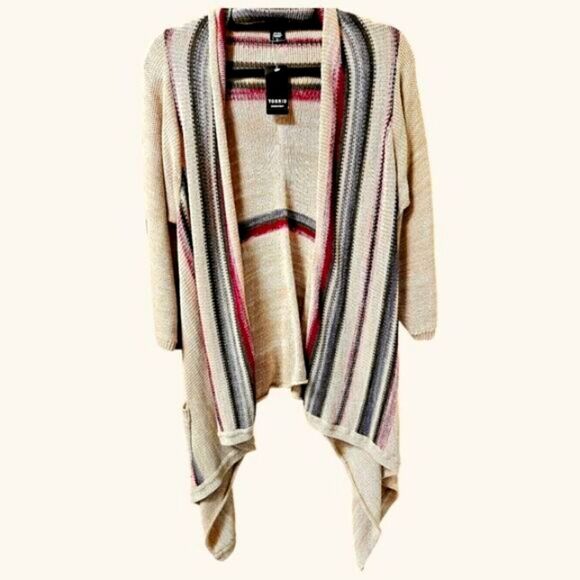 TORRID Multi color Soft Border Striped Open Front Knit Cardigan With Pockets - Picture 1 of 14